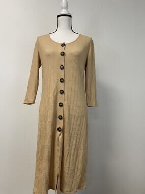 Spring Shift Dress Womens 8 Beige Button Up Sweater Dress Solid Swing N131